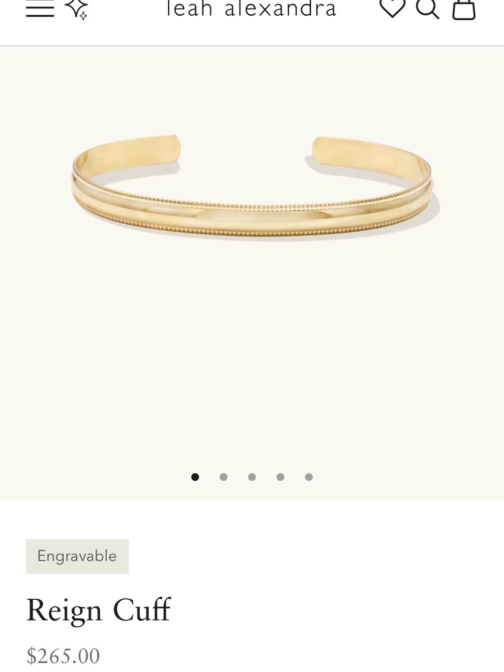 Leah Alexandra Reign Cuff Polished Gold Open Bangle